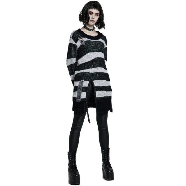 grand choix PUNK RAVE Pull ‘Dark Doll’ à Rayures Noires Et Blanches 7