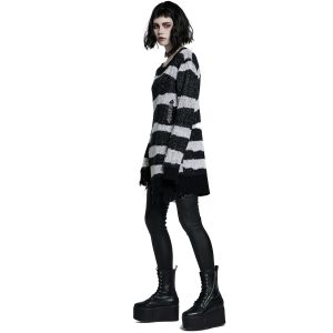 grand choix PUNK RAVE Pull ‘Dark Doll’ à Rayures Noires Et Blanches 34