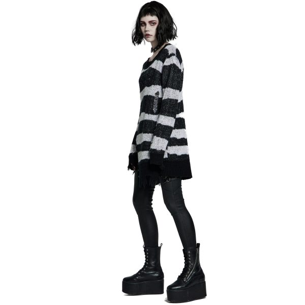 grand choix PUNK RAVE Pull ‘Dark Doll’ à Rayures Noires Et Blanches 8