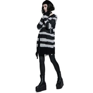 grand choix PUNK RAVE Pull ‘Dark Doll’ à Rayures Noires Et Blanches 38