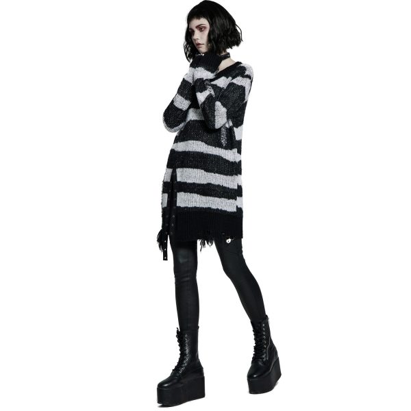grand choix PUNK RAVE Pull ‘Dark Doll’ à Rayures Noires Et Blanches 10