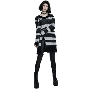 grand choix PUNK RAVE Pull ‘Dark Doll’ à Rayures Noires Et Blanches 40