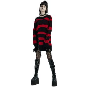 PUNK RAVE Pull ‘Dark Doll’ à Rayures Rouges Et Noires boutique en france 24