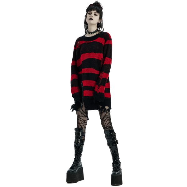 PUNK RAVE Pull ‘Dark Doll’ à Rayures Rouges Et Noires boutique en france 3