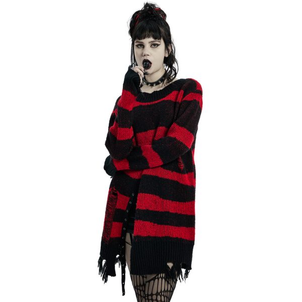 PUNK RAVE Pull ‘Dark Doll’ à Rayures Rouges Et Noires boutique en france 12