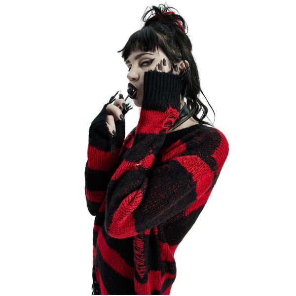 PUNK RAVE Pull ‘Dark Doll’ à Rayures Rouges Et Noires boutique en france 13