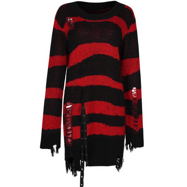 PUNK RAVE Pull ‘Dark Doll’ à Rayures Rouges Et Noires boutique en france 14