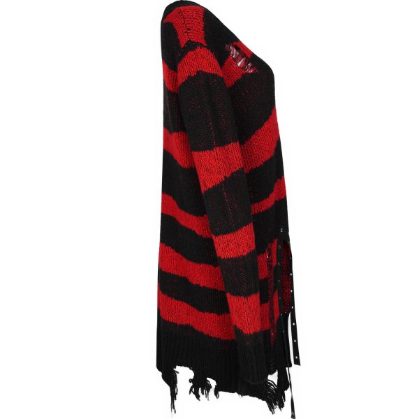 PUNK RAVE Pull ‘Dark Doll’ à Rayures Rouges Et Noires boutique en france 16