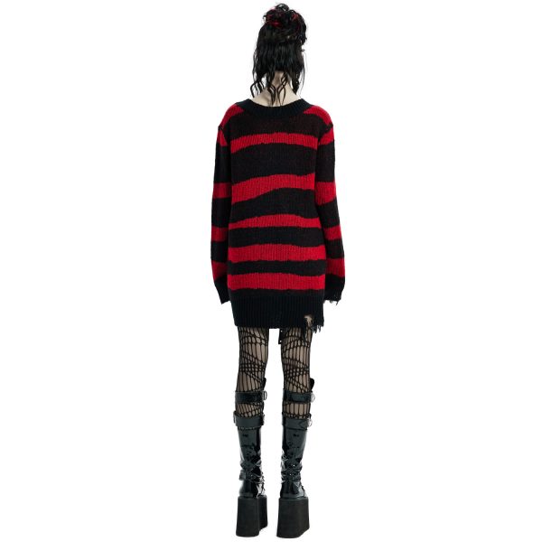 PUNK RAVE Pull ‘Dark Doll’ à Rayures Rouges Et Noires boutique en france 4