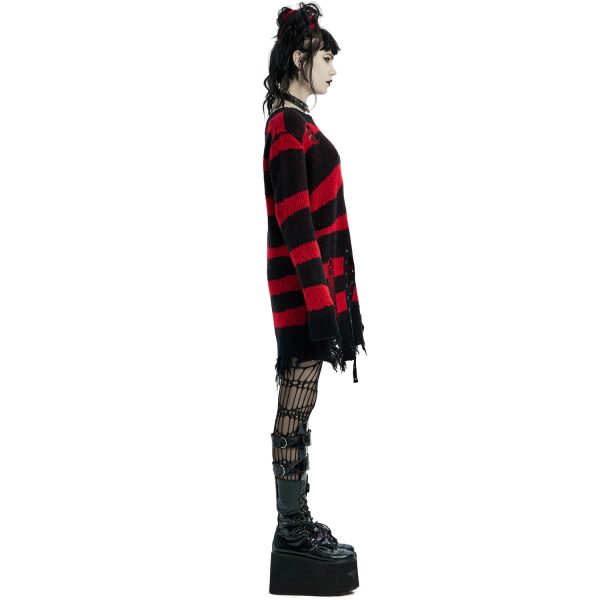 PUNK RAVE Pull ‘Dark Doll’ à Rayures Rouges Et Noires boutique en france 5