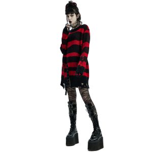 PUNK RAVE Pull ‘Dark Doll’ à Rayures Rouges Et Noires boutique en france 30