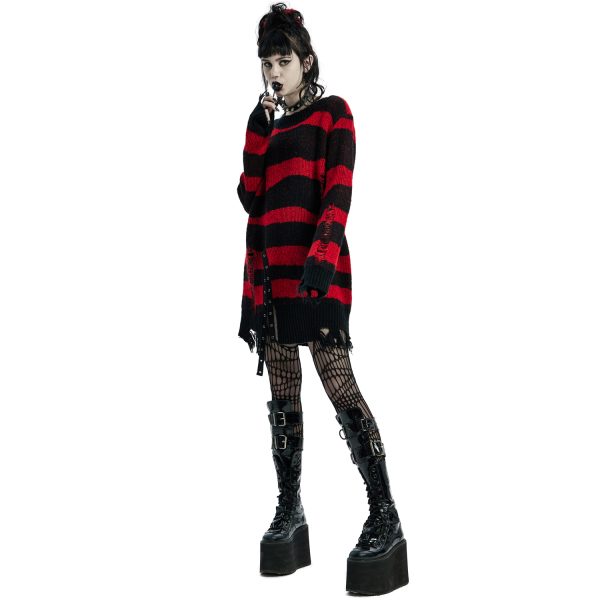 PUNK RAVE Pull ‘Dark Doll’ à Rayures Rouges Et Noires boutique en france 6