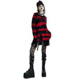 PUNK RAVE Pull ‘Dark Doll’ à Rayures Rouges Et Noires boutique en france 32