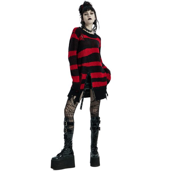 PUNK RAVE Pull ‘Dark Doll’ à Rayures Rouges Et Noires boutique en france 7