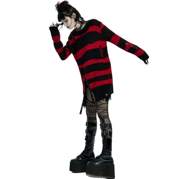 PUNK RAVE Pull ‘Dark Doll’ à Rayures Rouges Et Noires boutique en france 8