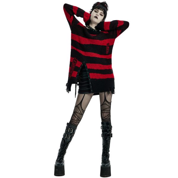 PUNK RAVE Pull ‘Dark Doll’ à Rayures Rouges Et Noires boutique en france 9