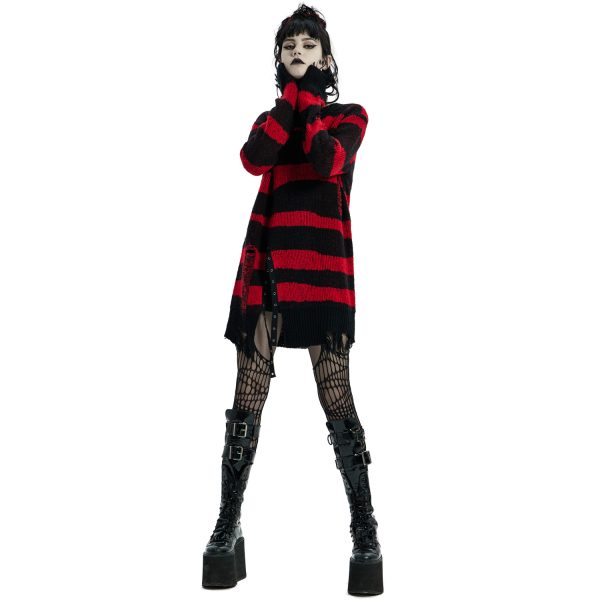 PUNK RAVE Pull ‘Dark Doll’ à Rayures Rouges Et Noires boutique en france 10