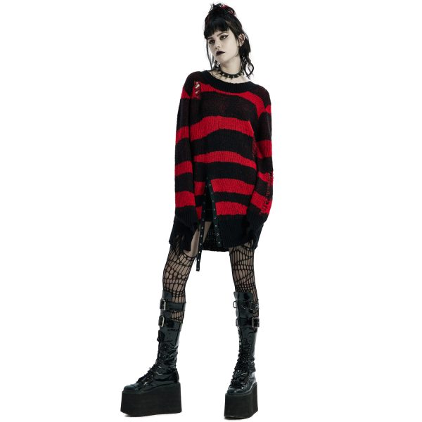 PUNK RAVE Pull ‘Dark Doll’ à Rayures Rouges Et Noires boutique en france 11