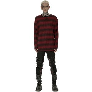 PUNK RAVE Pull ‘Pagan’ Rayé Rouge Et Noir REMISE allant 23