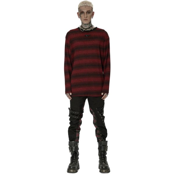 PUNK RAVE Pull ‘Pagan’ Rayé Rouge Et Noir REMISE allant 6