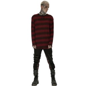PUNK RAVE Pull ‘Pagan’ Rayé Rouge Et Noir REMISE allant 27
