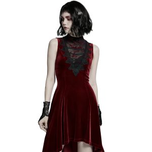PUNK RAVE Robe Asymétrique ‘Bara’ En Velours Rouge l'unique style 41