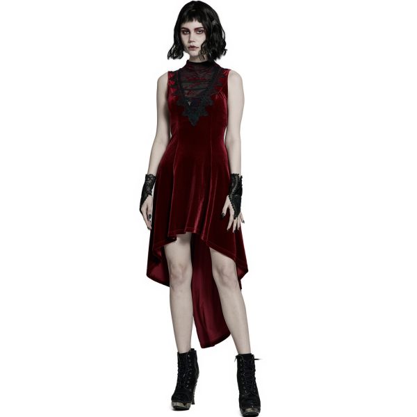 PUNK RAVE Robe Asymétrique ‘Bara’ En Velours Rouge l'unique style 8