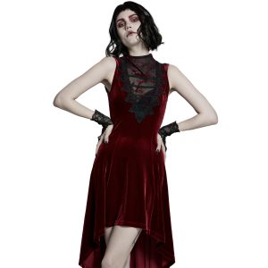 PUNK RAVE Robe Asymétrique ‘Bara’ En Velours Rouge l'unique style 39