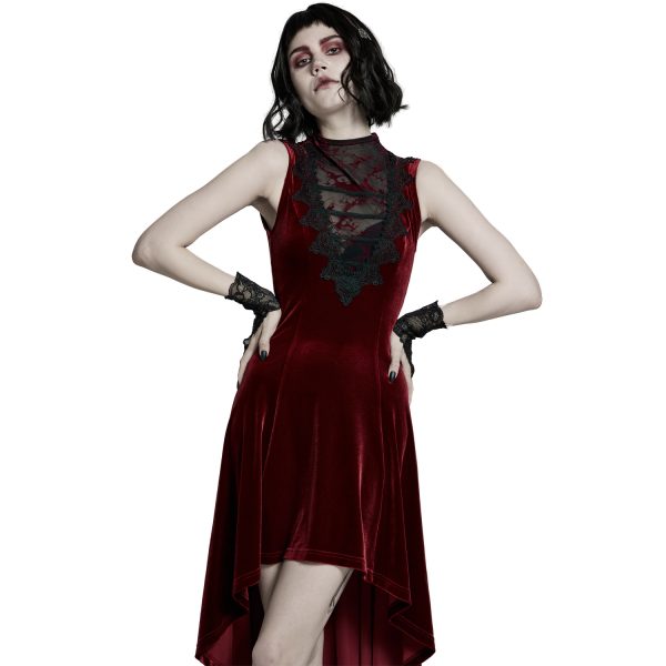 PUNK RAVE Robe Asymétrique ‘Bara’ En Velours Rouge l'unique style 11
