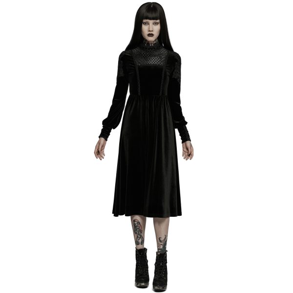 magasin en ligne france PUNK RAVE Robe Taille Haute ‘Carridwen’ En Velours Noir 3