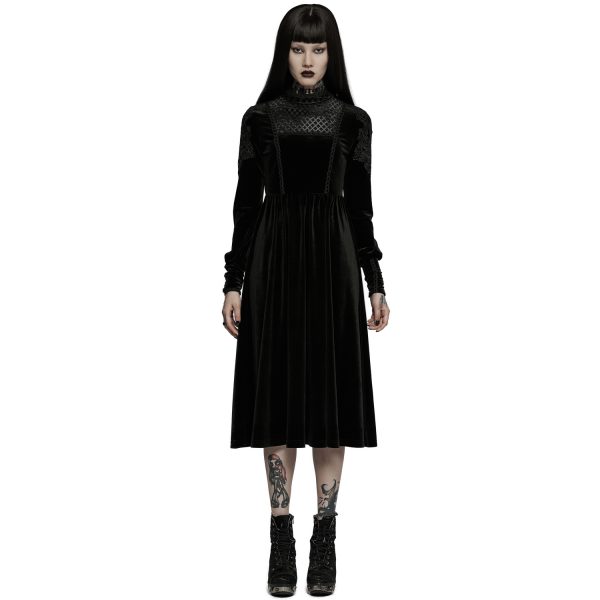 magasin en ligne france PUNK RAVE Robe Taille Haute ‘Carridwen’ En Velours Noir 6