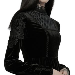 magasin en ligne france PUNK RAVE Robe Taille Haute ‘Carridwen’ En Velours Noir 28