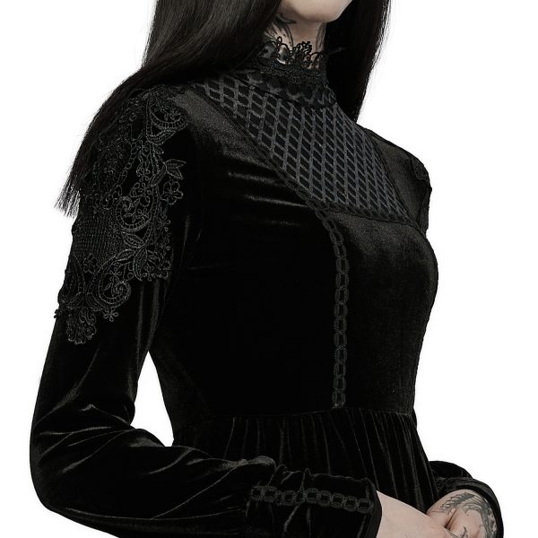 magasin en ligne france PUNK RAVE Robe Taille Haute ‘Carridwen’ En Velours Noir 8