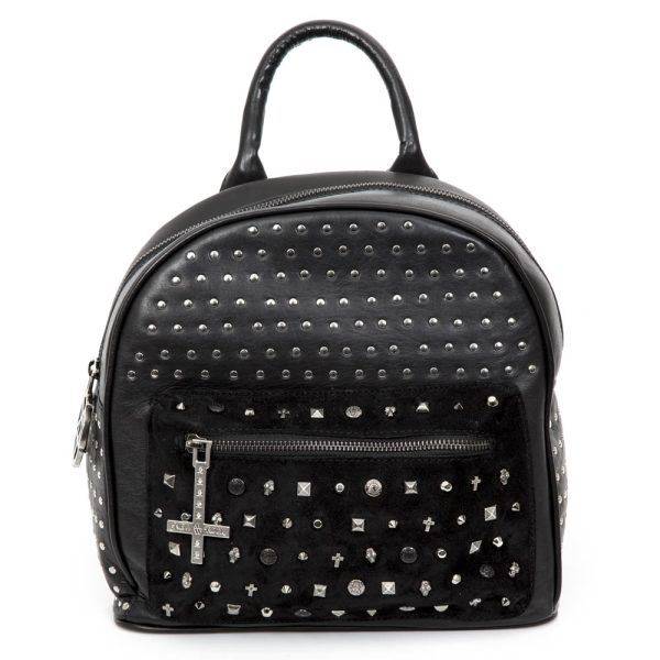 bas prix NEW ROCK Sac à Dos ‘Pentagram’ En Cuir Et Velours Noirs 3