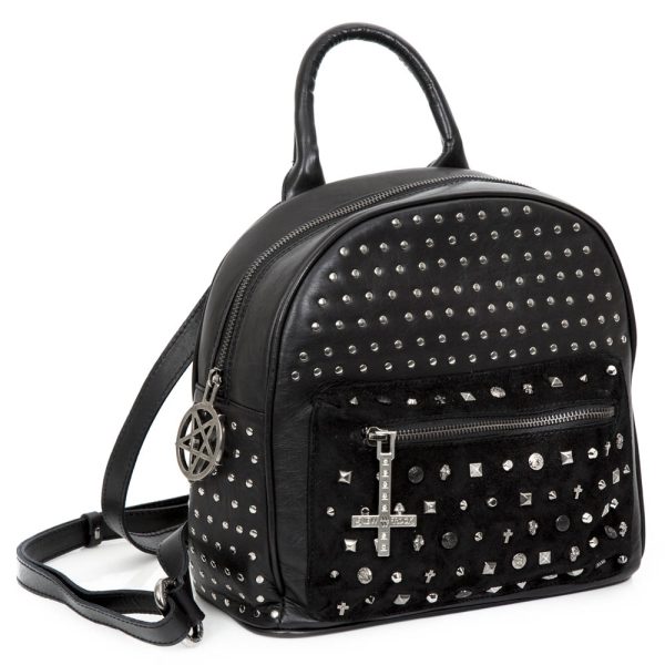 bas prix NEW ROCK Sac à Dos ‘Pentagram’ En Cuir Et Velours Noirs 1