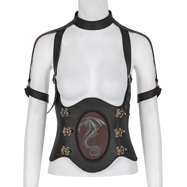 Nouvelle tendance PUNK RAVE Serre-Taille Marron Foncé ‘Dragon Lady’ 7