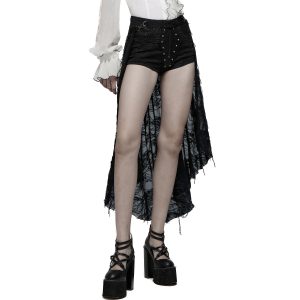 PUNK RAVE Short Avec Sur-Jupe Amovible ‘Coffin’ Noir garantis authentique 26