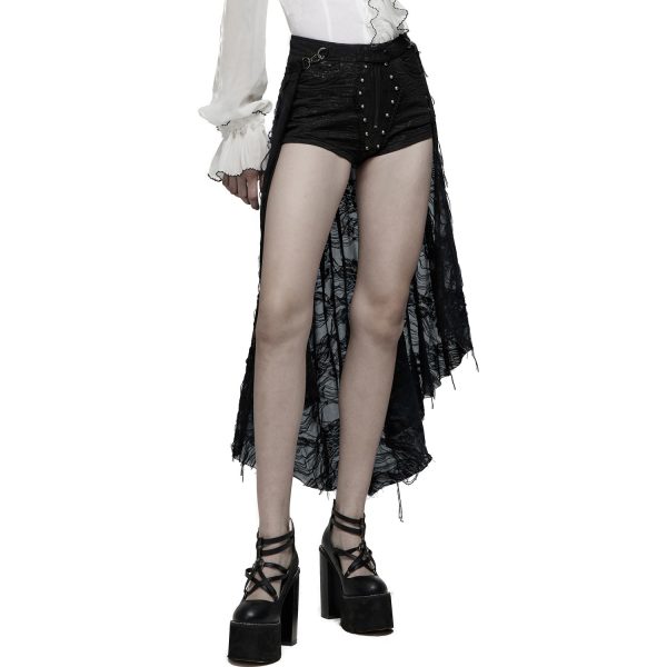 PUNK RAVE Short Avec Sur-Jupe Amovible ‘Coffin’ Noir garantis authentique 1