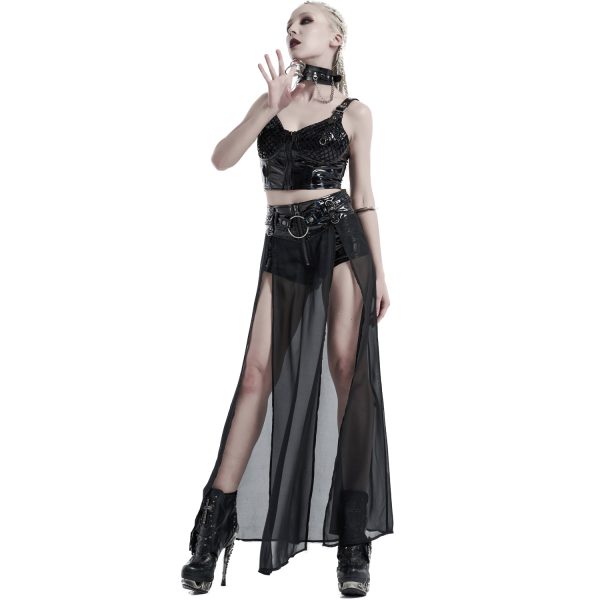 haute qualité PUNK RAVE Short-Jupe ‘Mortifera’ En Simili Cuir Noir 11