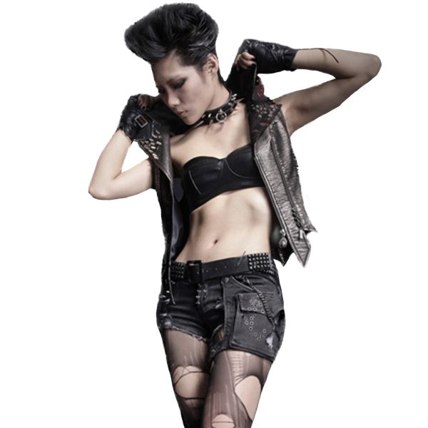 boutiqued pas cher PUNK RAVE Short ‘Mad Girl’ En Denim Noir 3