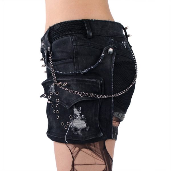 boutiqued pas cher PUNK RAVE Short ‘Mad Girl’ En Denim Noir 6