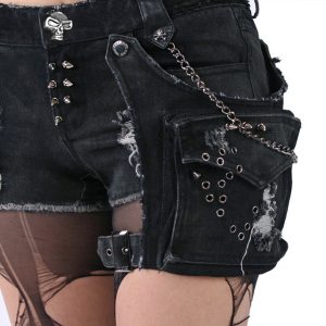 boutiqued pas cher PUNK RAVE Short ‘Mad Girl’ En Denim Noir 19