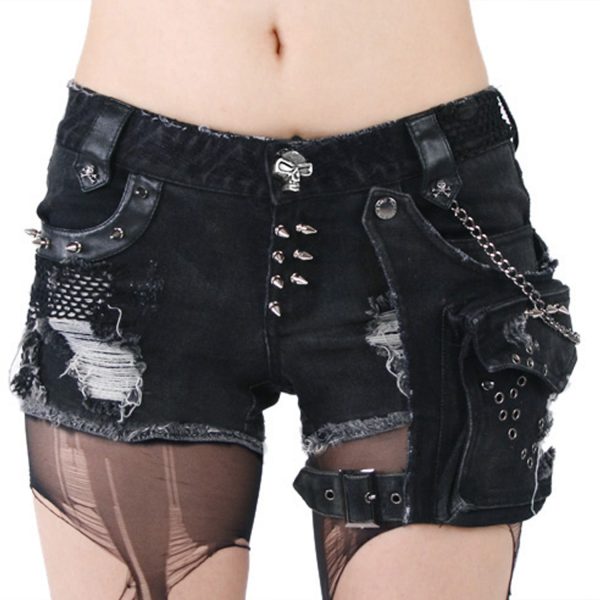 boutiqued pas cher PUNK RAVE Short ‘Mad Girl’ En Denim Noir 1