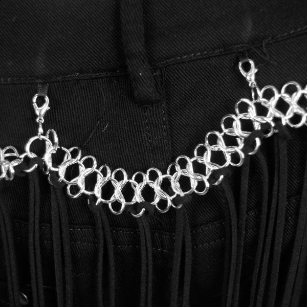 DEVIL FASHION Short Noir Déchiré Avec Ceinture De Franges bas prix 12