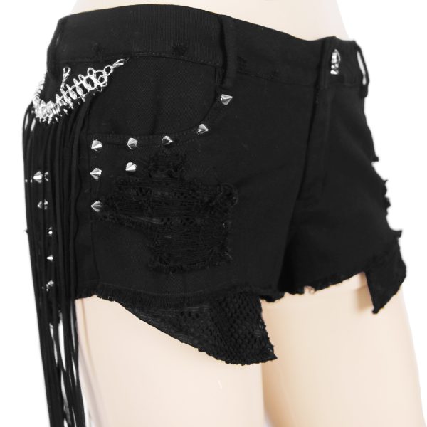 DEVIL FASHION Short Noir Déchiré Avec Ceinture De Franges bas prix 10