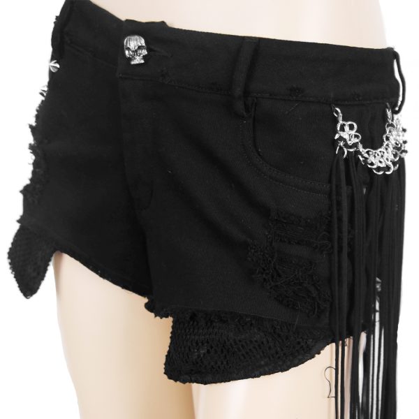 DEVIL FASHION Short Noir Déchiré Avec Ceinture De Franges bas prix 11