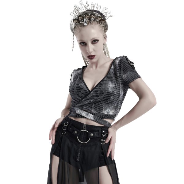 boutiqued pas cher PUNK RAVE T-Shirt à Manches Courtes ‘Punk Bandage’ Gris 3