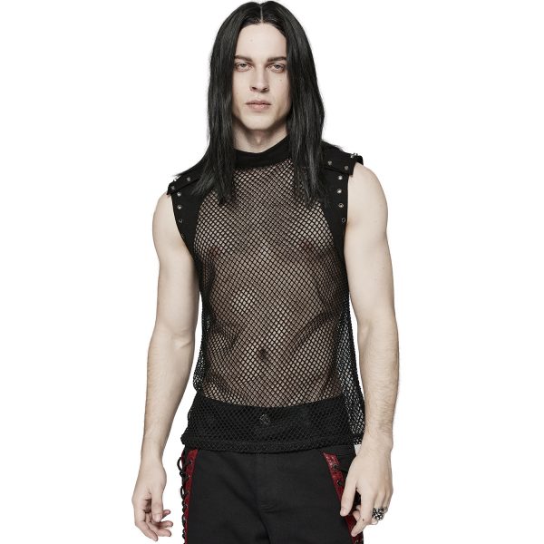 achat PUNK RAVE T-Shirt Sans Manches ‘Burning Man’ En Résille Noire 3