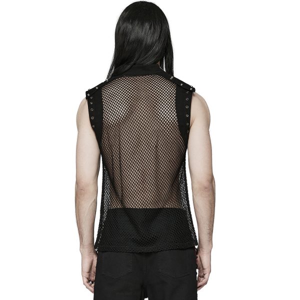 achat PUNK RAVE T-Shirt Sans Manches ‘Burning Man’ En Résille Noire 4