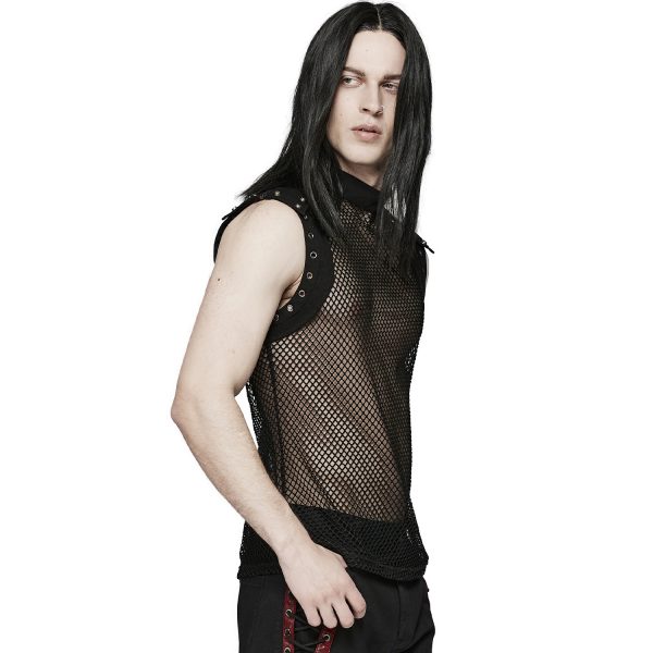 achat PUNK RAVE T-Shirt Sans Manches ‘Burning Man’ En Résille Noire 5